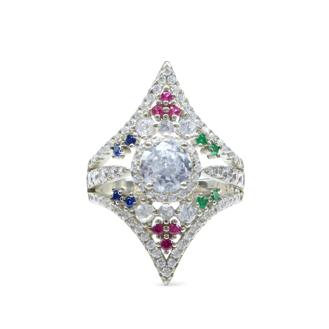 Real 925 Sterling Silver Multi CZ Women brides collection statement Ring