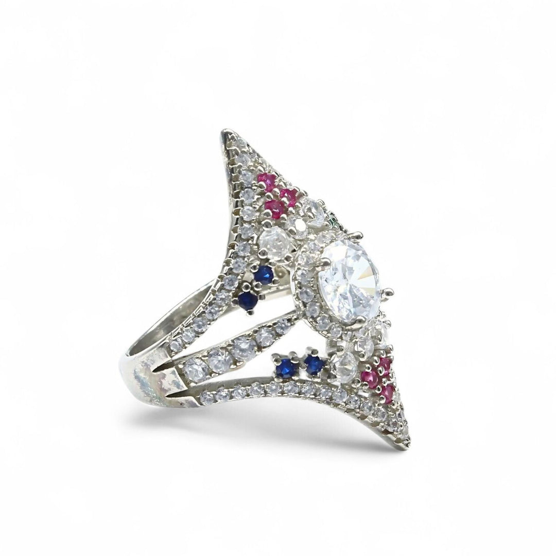 Real 925 Sterling Silver Multi CZ Women brides collection statement Ring