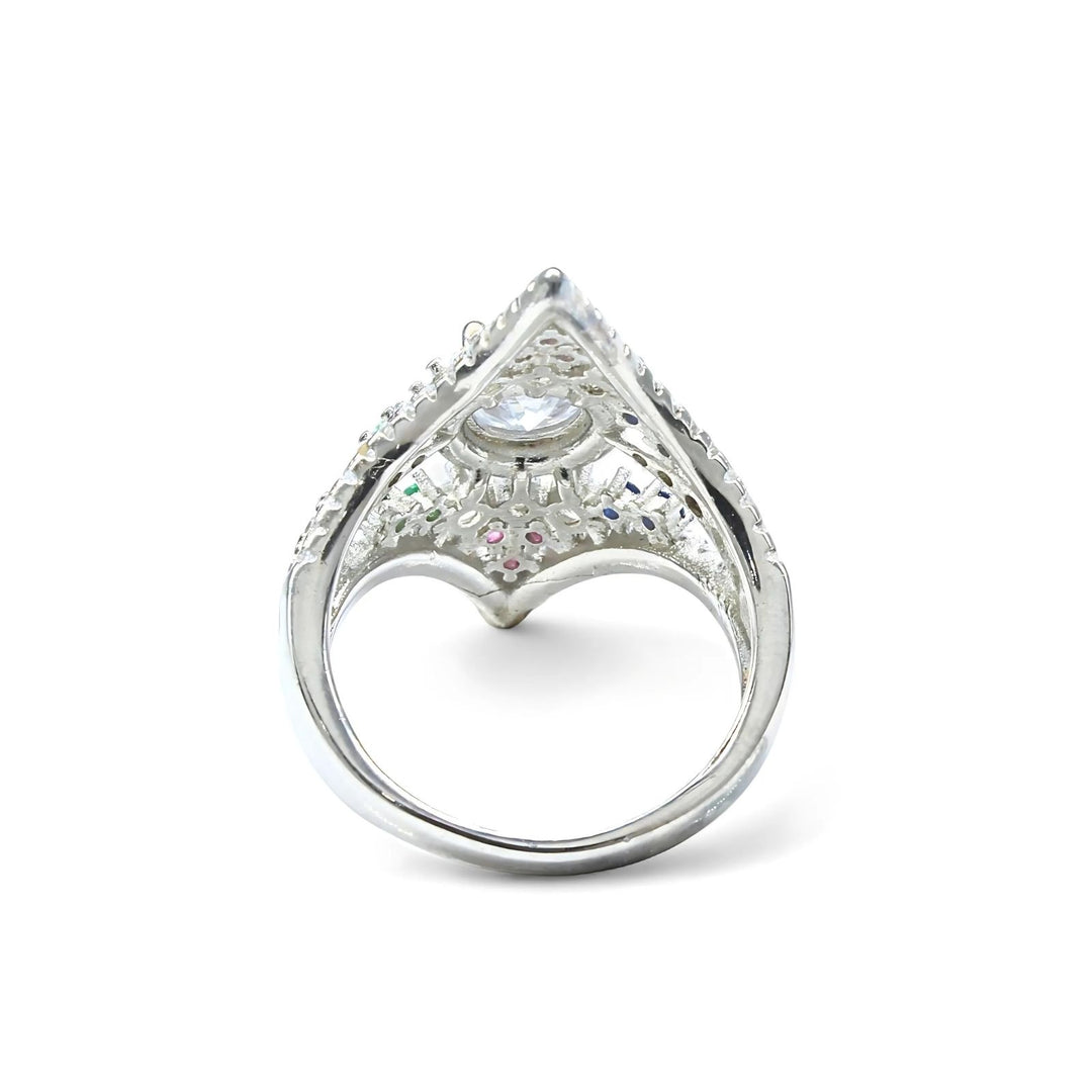 Real 925 Sterling Silver Multi CZ Women brides collection statement Ring