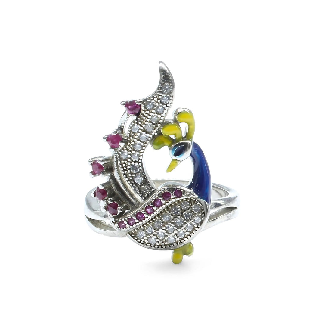 Trending Real 925 Sterling Silver Pink White CZ Women Peacock Ring