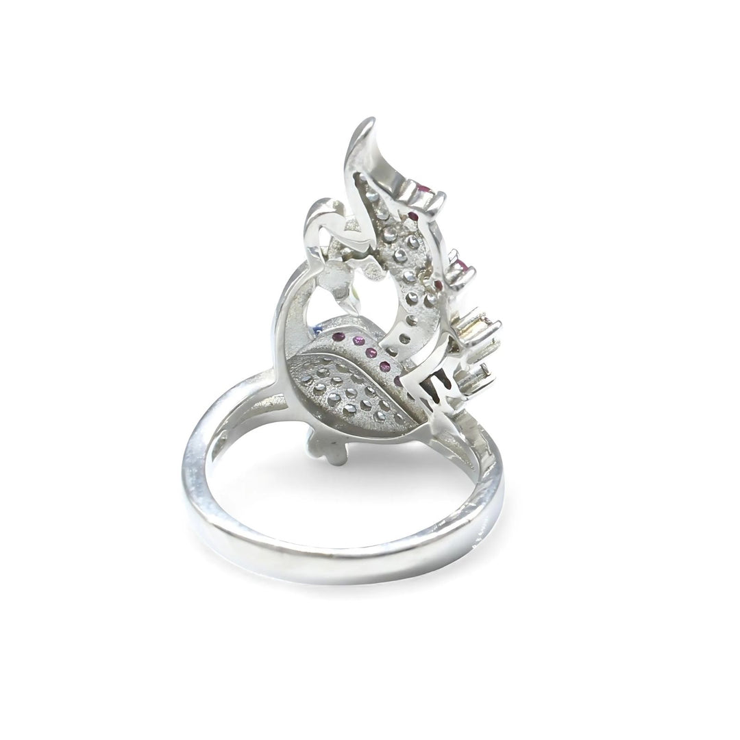 Trending Real 925 Sterling Silver Pink White CZ Women Peacock Ring