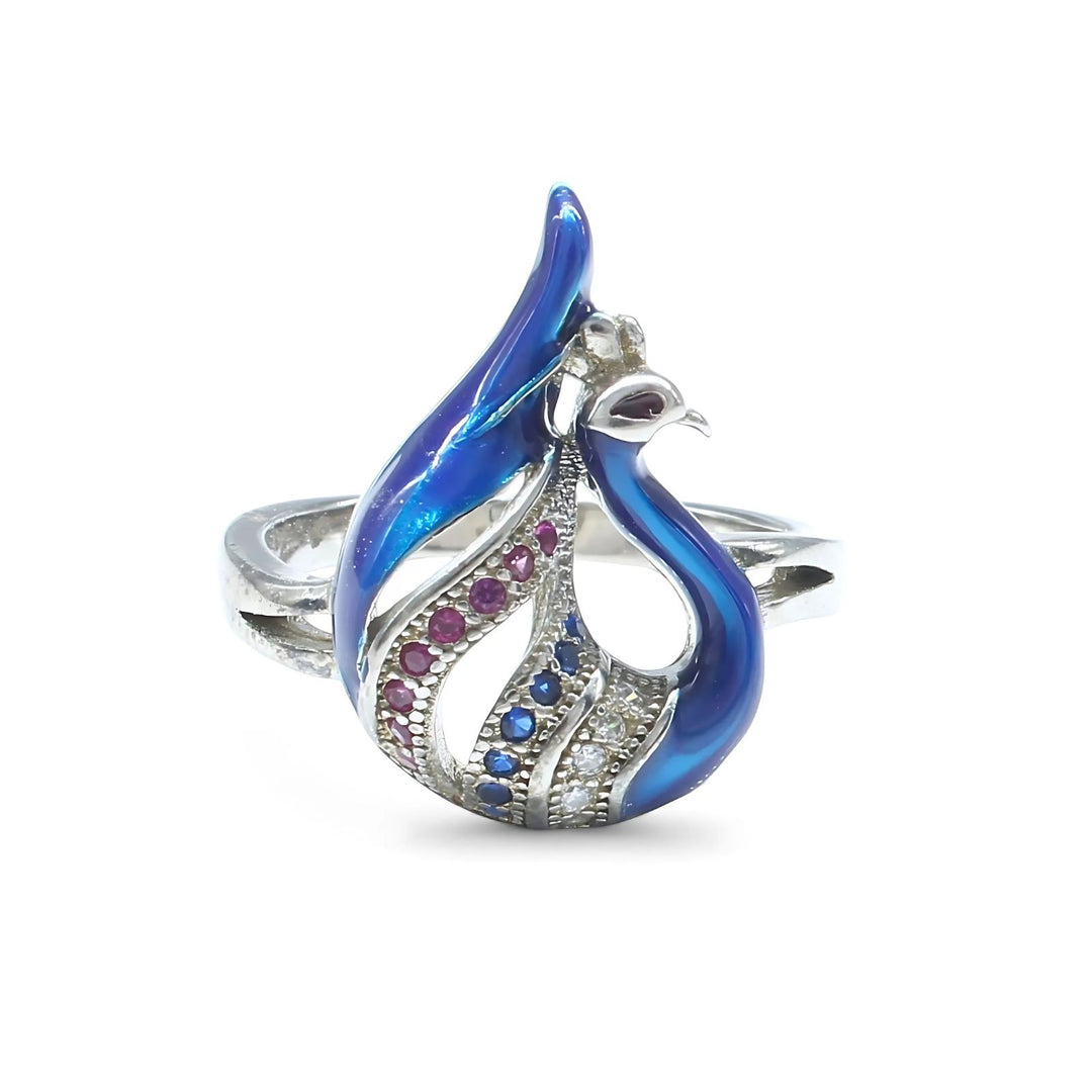 Real 925 Sterling Silver Multi CZ Women Elegant Peacock Ring
