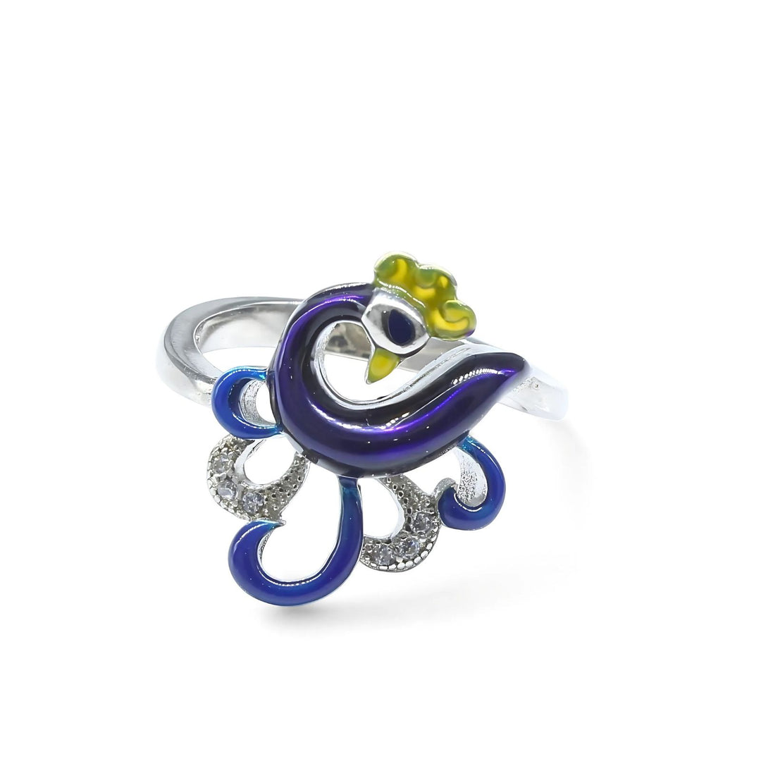 Real 925 Sterling Silver White CZ Women Divine Purple Peacock Ring