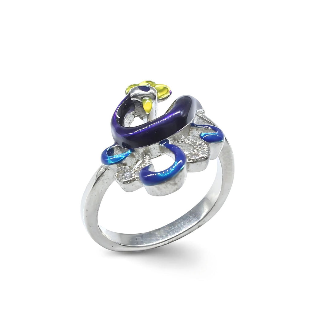 Real 925 Sterling Silver White CZ Women Divine Purple Peacock Ring