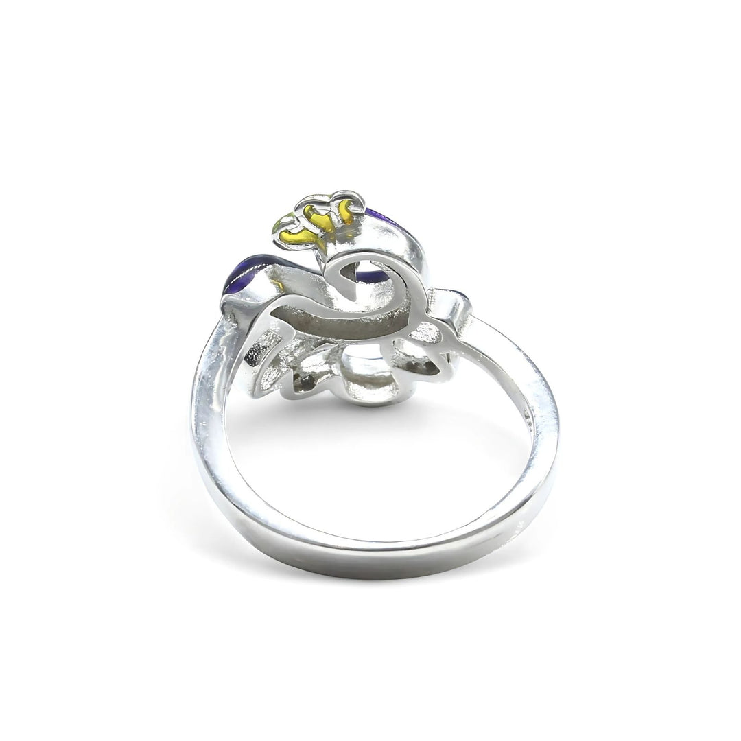 Real 925 Sterling Silver White CZ Women Divine Purple Peacock Ring