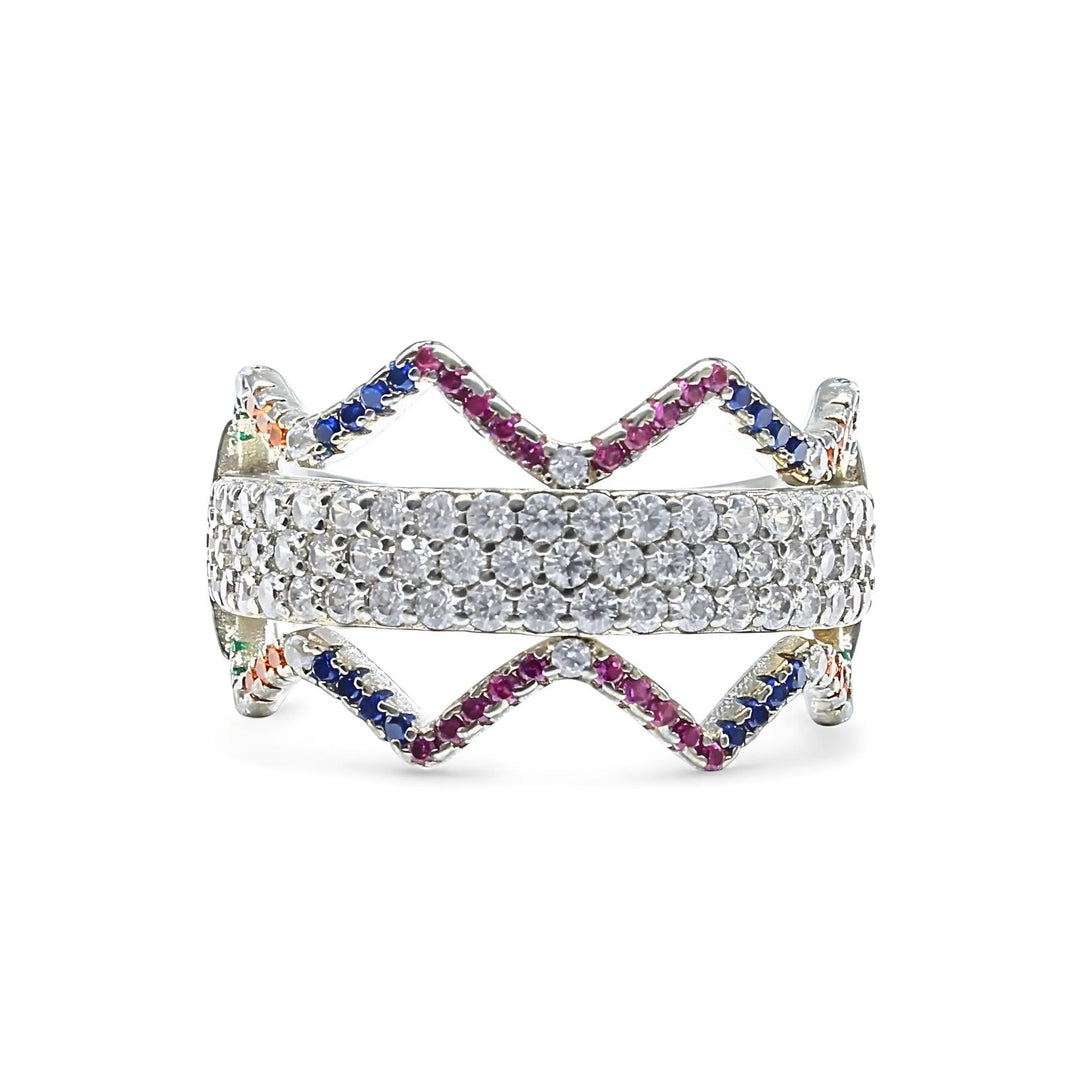 Real 925 Sterling Silver trendy Multi CZ Women Ring