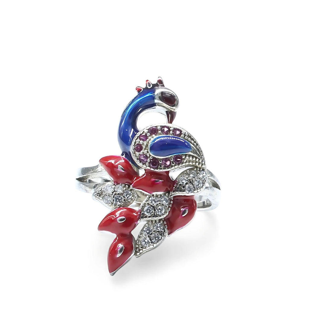 Real 925 Sterling Silver Excellent handmade Pink White CZ Women Peacock Ring