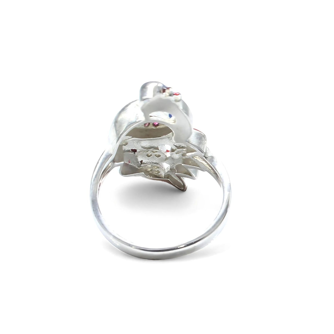 Real 925 Sterling Silver Excellent handmade Pink White CZ Women Peacock Ring