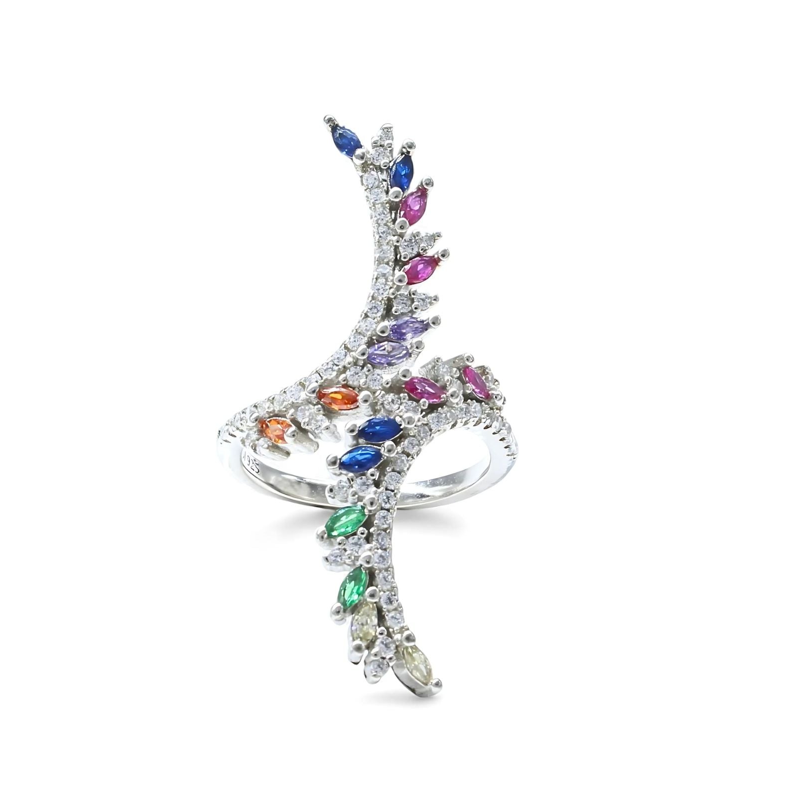 Real 925 Sterling Silver Multi CZ Women big Cocktail Ring