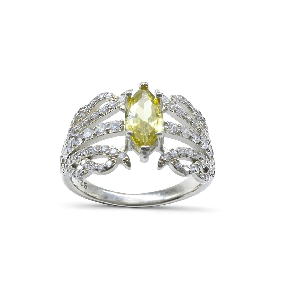 Real 925 Sterling Silver Lemon White CZ Women Engagement Ring