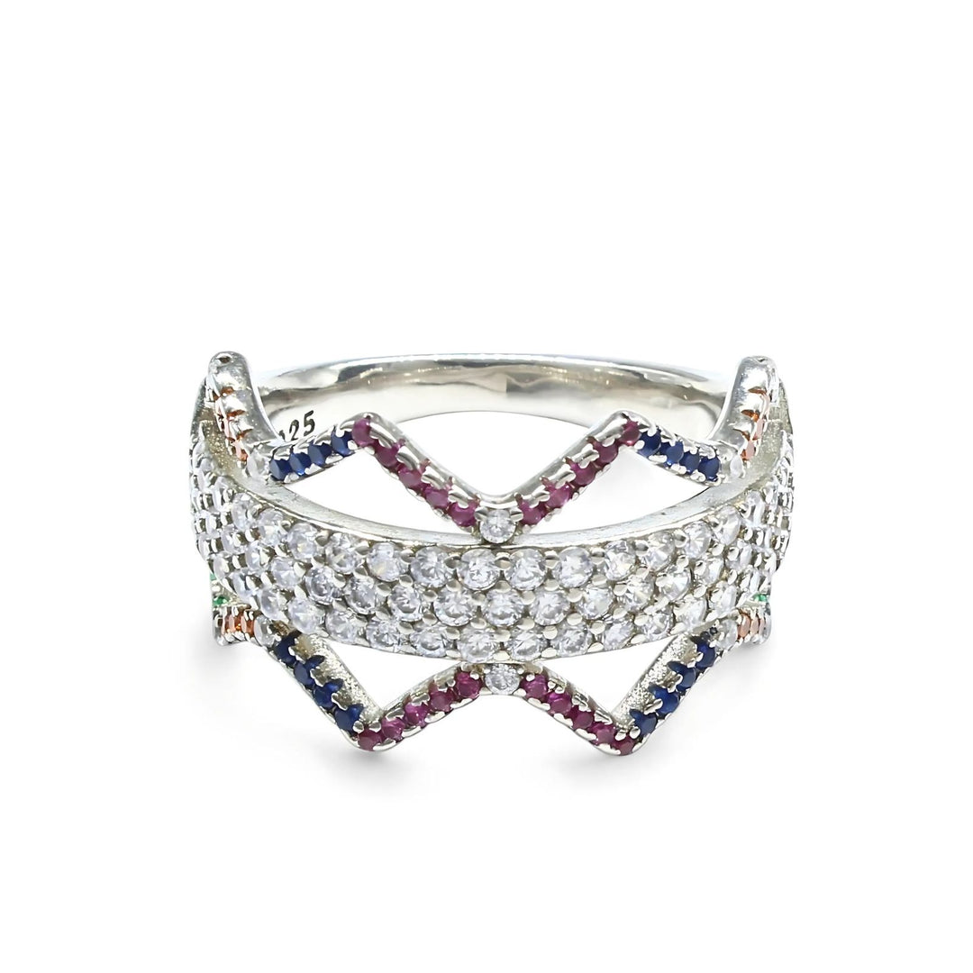 Real 925 Sterling Silver trendy Multi CZ Women Ring