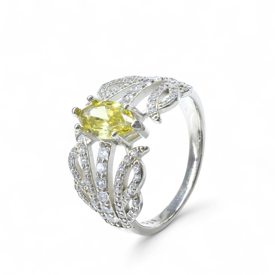 Real 925 Sterling Silver Lemon White CZ Women Engagement Ring