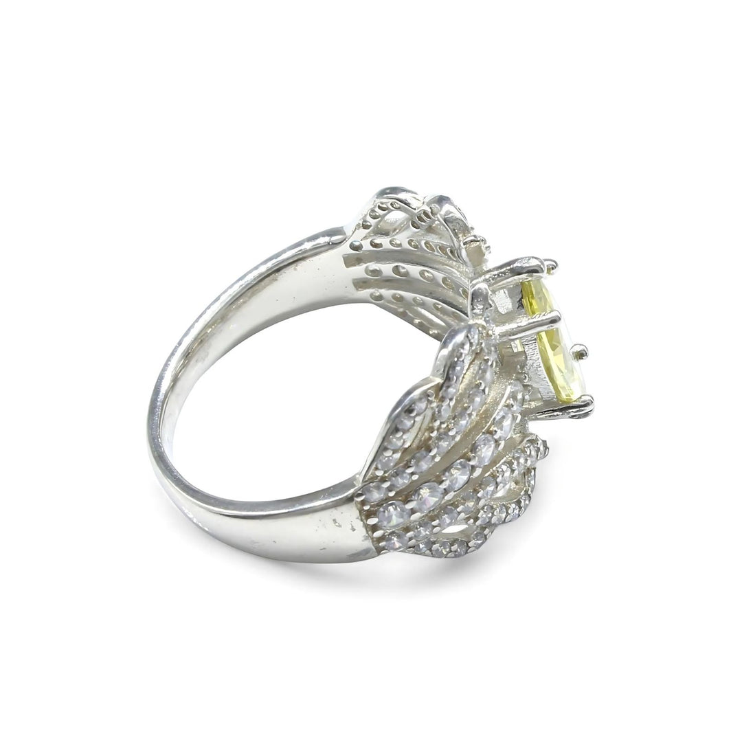 Real 925 Sterling Silver Lemon White CZ Women Engagement Ring