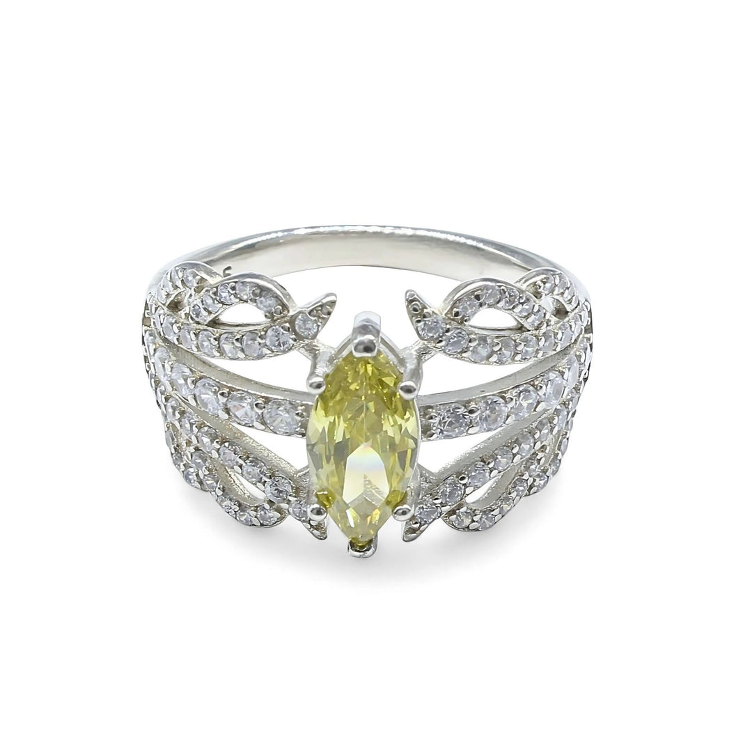 Real 925 Sterling Silver Lemon White CZ Women Engagement Ring