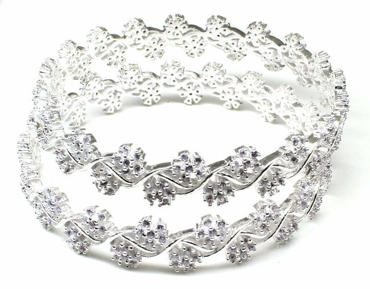 Karizmatic Sterling Silver White CZ Studded Bangles Bracelet (Kangan) 5.8cm