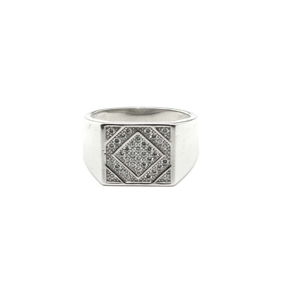 Solid 925 Sterling Silver White CZ Platinum Finish Men's ring