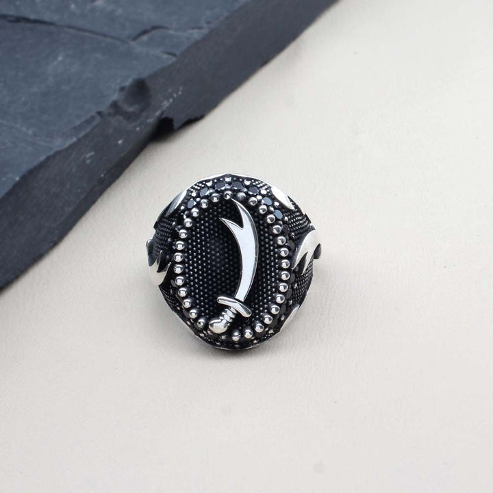 Turkish Style 925 Silver Oxidized Black CZ Men's Finger ring