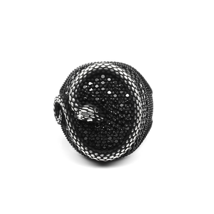 925 Sterling Silver Oxidized Snake Style Black CZ Men's ring