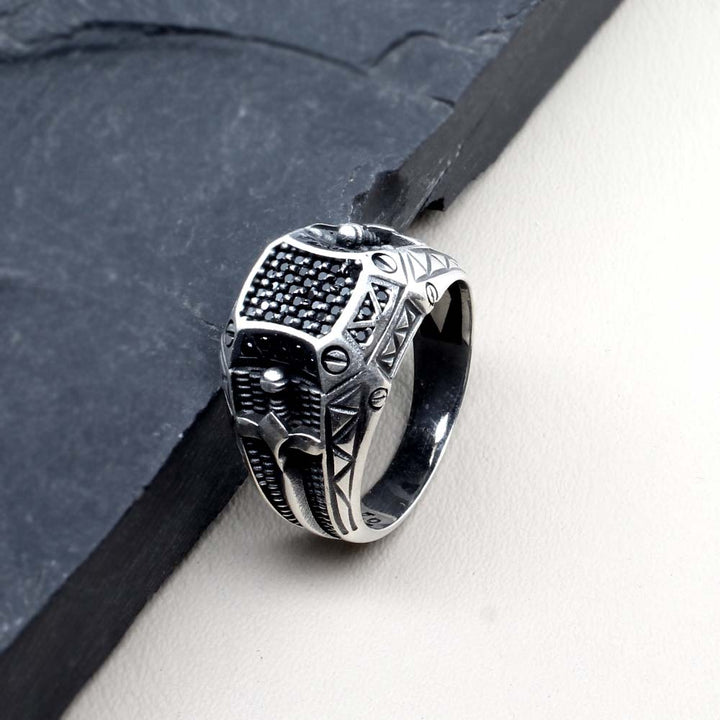 Gothic 925 Sterling Silver Oxidized Black CZ Men's ring
