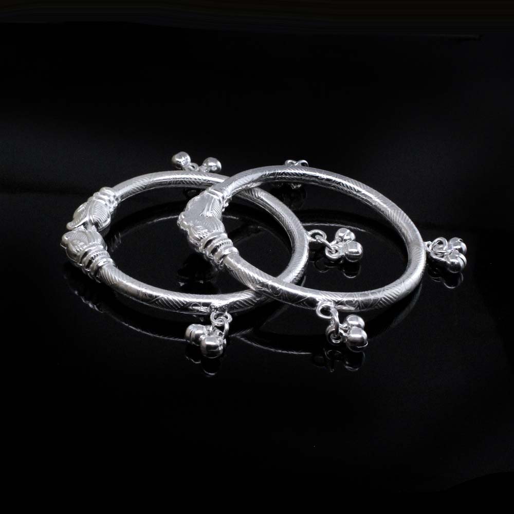 Real 925 Silver Bangles adjustable Bracelet with Jingle Bells - Pair
