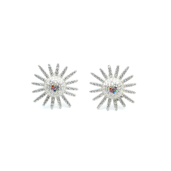 Real 925 Silver Multi CZ Stud Earring Set In Platinum Finish