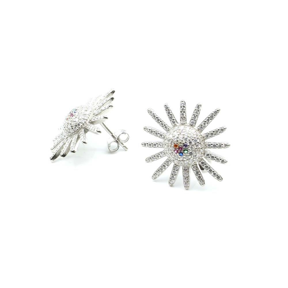 Real 925 Silver Multi CZ Stud Earring Set In Platinum Finish