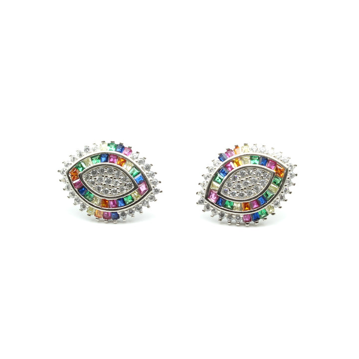 Real 925 Silver Rainbow Color CZ Stud Platinum Finish Earring