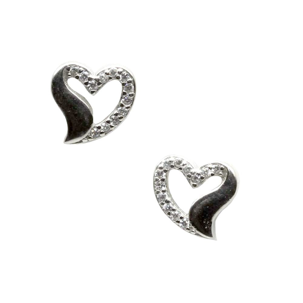 Cute heart 925 Silver CZ Stud Platinum Finish Earring