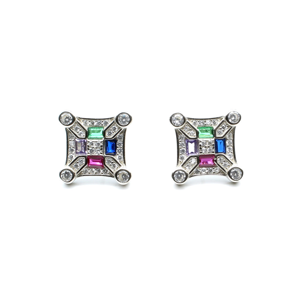 Sterling 925 Silver CZ Stud Set In Platinum Finish Earring