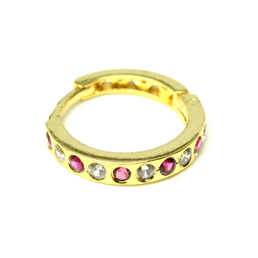 Cute Indian Nose Ring Pink White CZ Ethnic Gold Plated Clicker Hinged Nose Ring