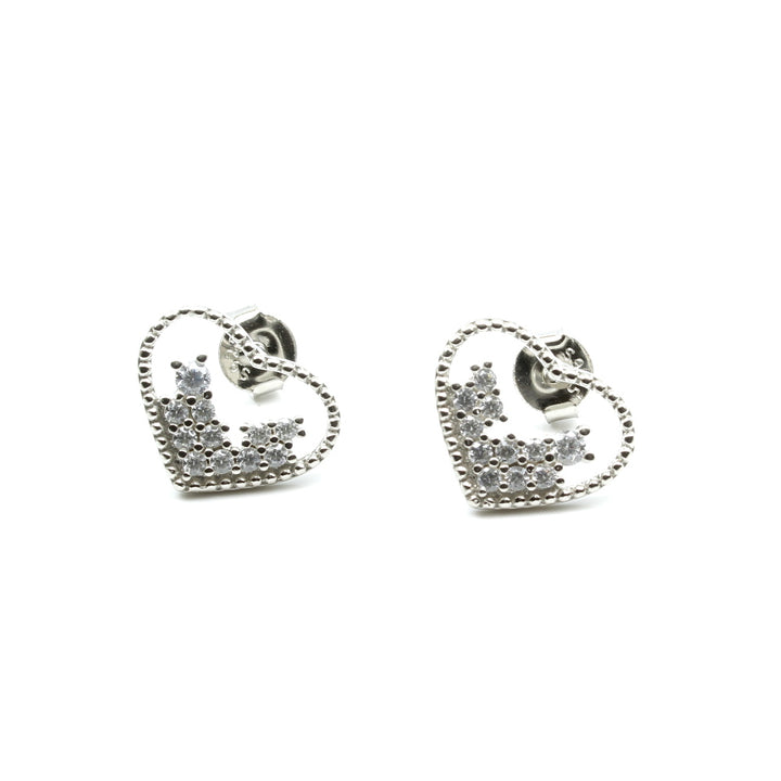 Heart Style 925 Silver CZ Stud Platinum Finish Earring