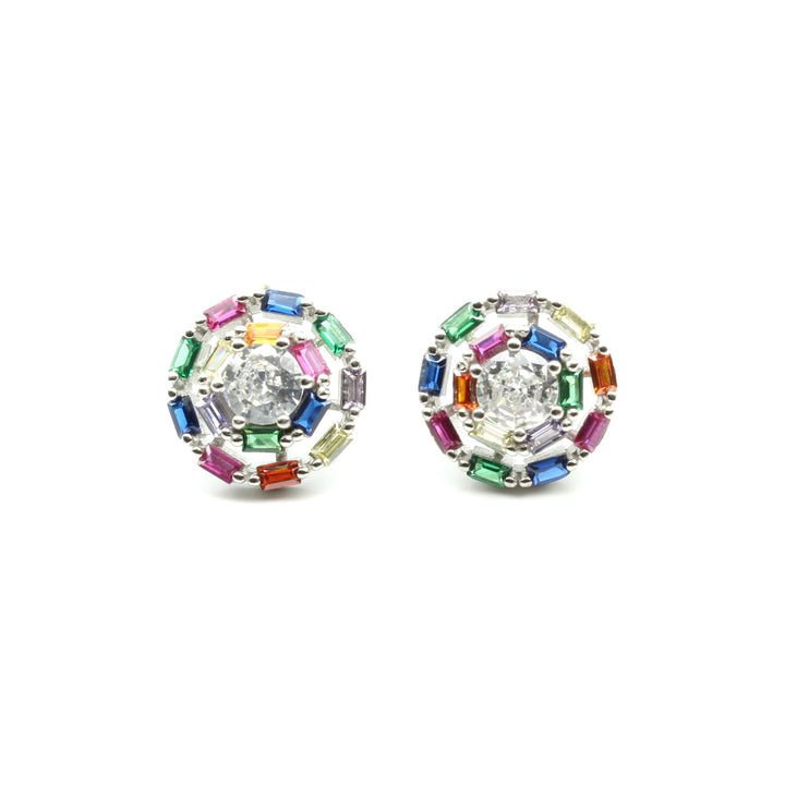 Real Solid 925 Silver CZ Stud Platinum Finish Earring