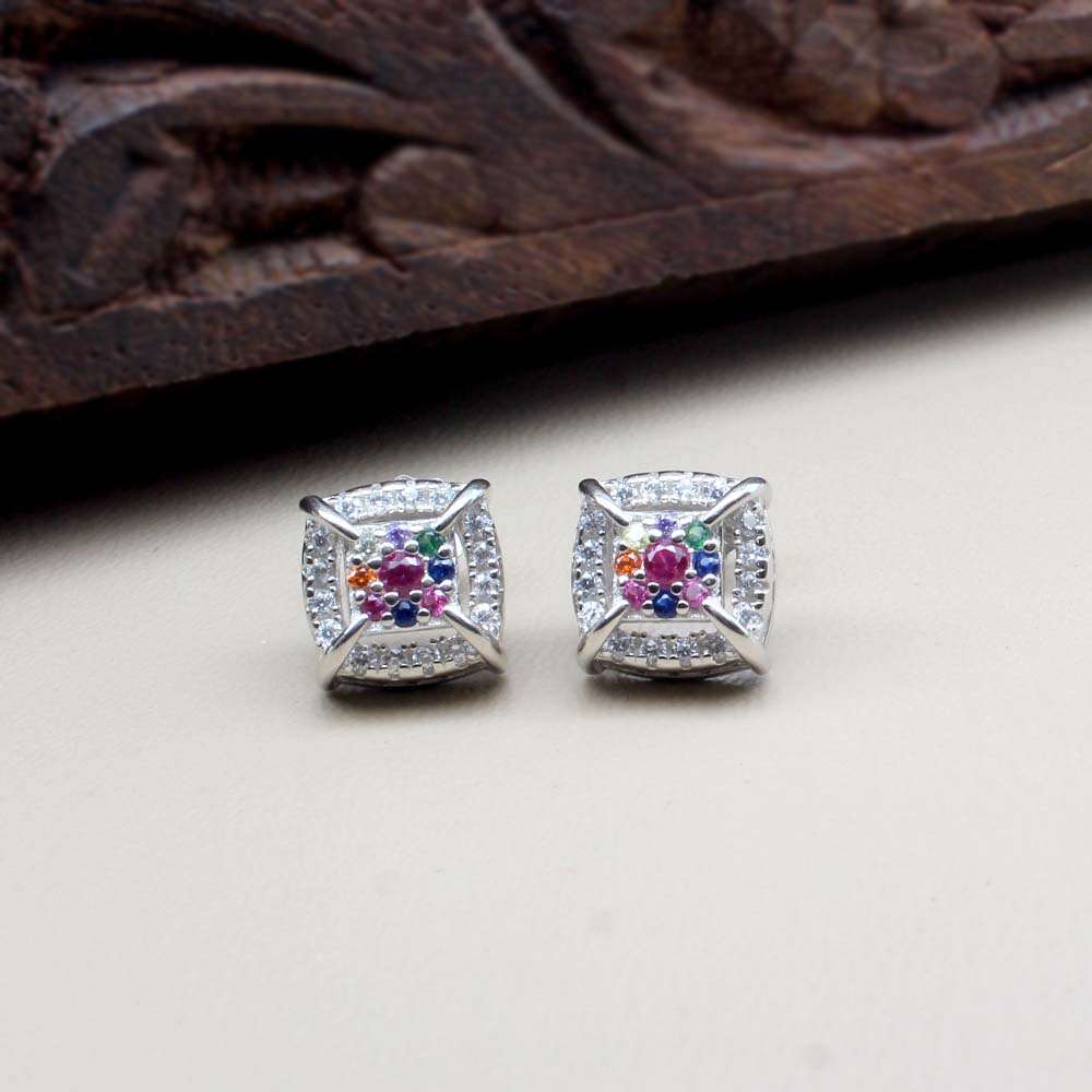 Real 925 Silver CZ Stud Platinum Finish Earring
