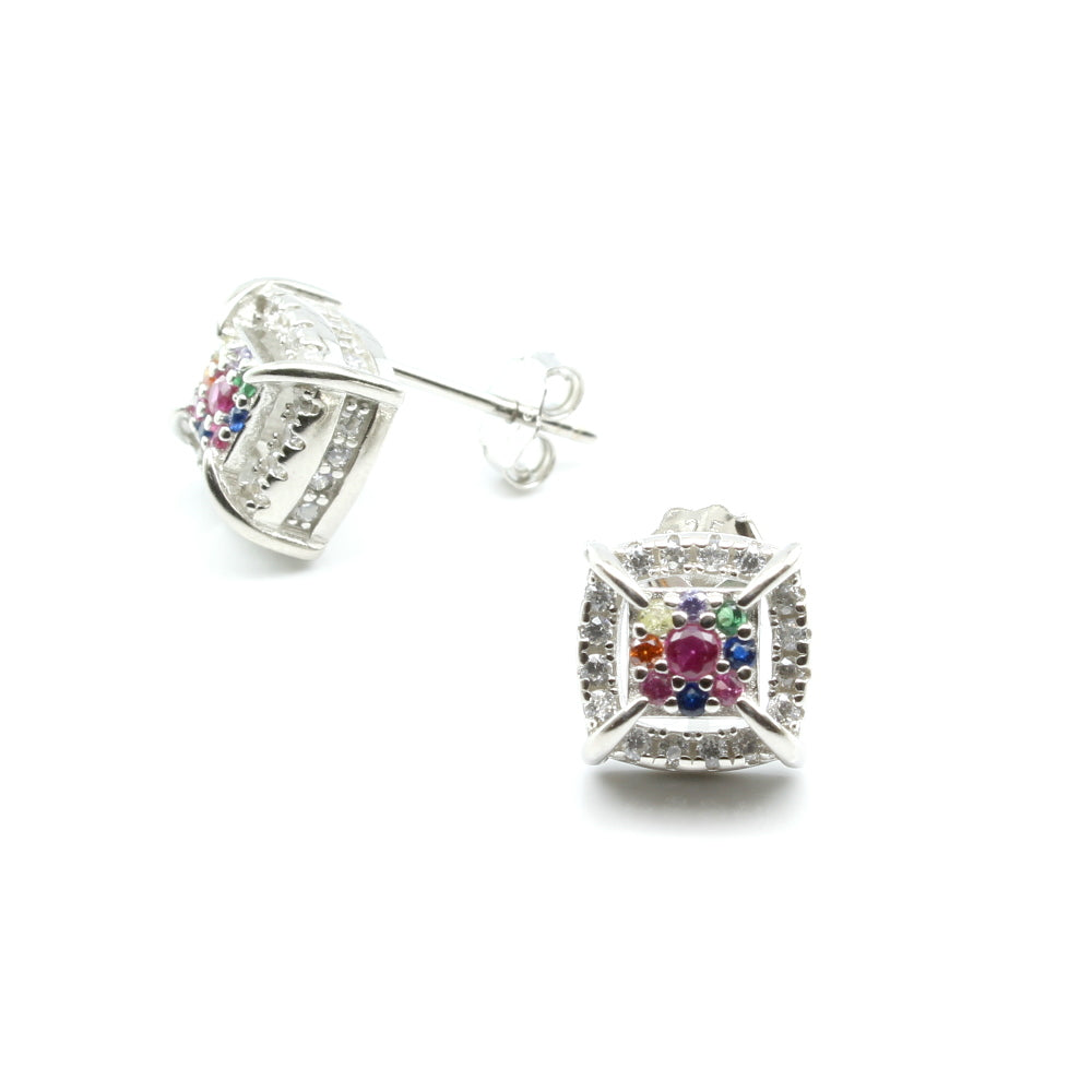 Real 925 Silver CZ Stud Platinum Finish Earring