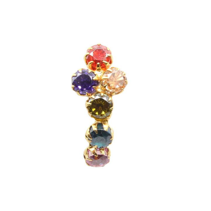 Indian Style Vertical 14K Real Gold Multi CZ Nose Stud Nose Pin