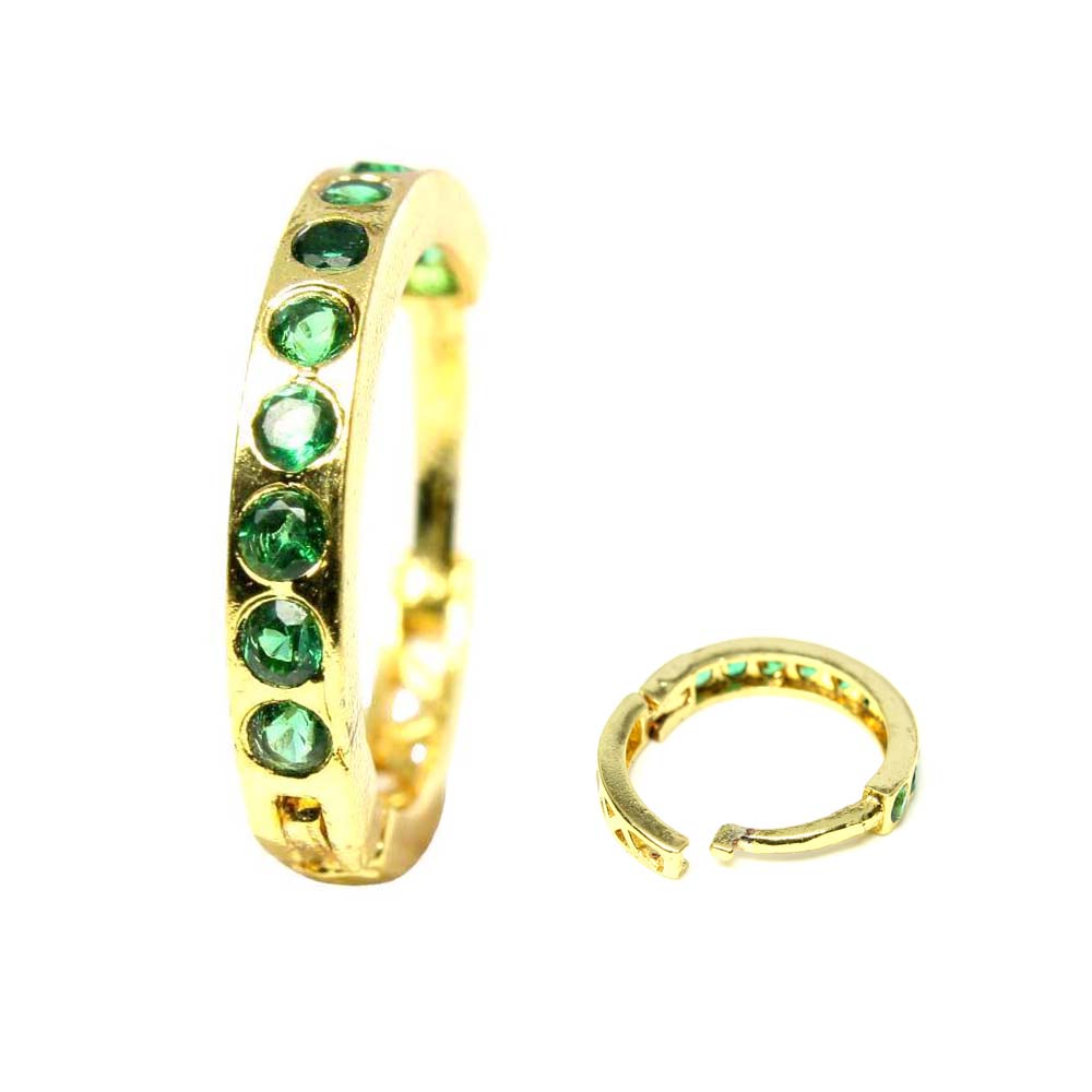 Indian Nose Ring Green CZ Asian Gold Plated Clicker Hinged Nose Ring