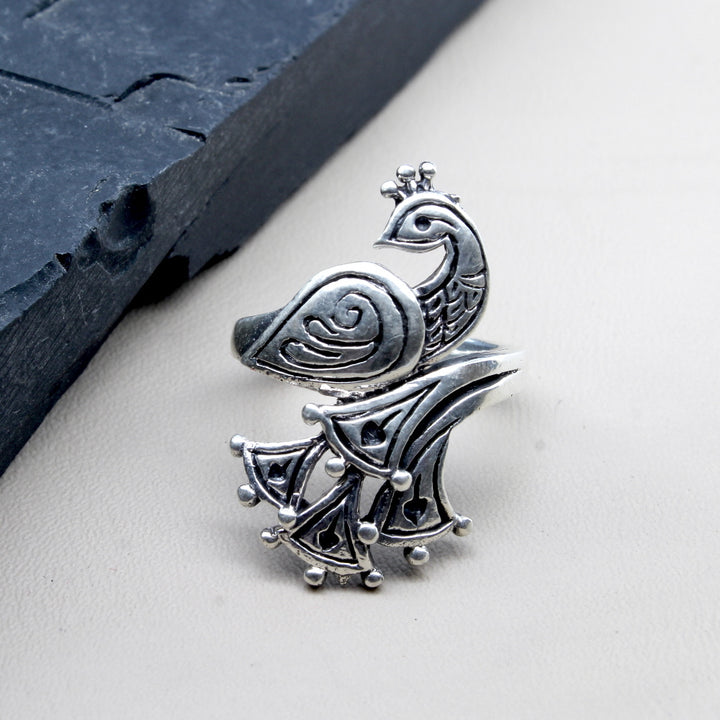Peacock Style Oxidized Real 925 Sterling Silver Women Ring