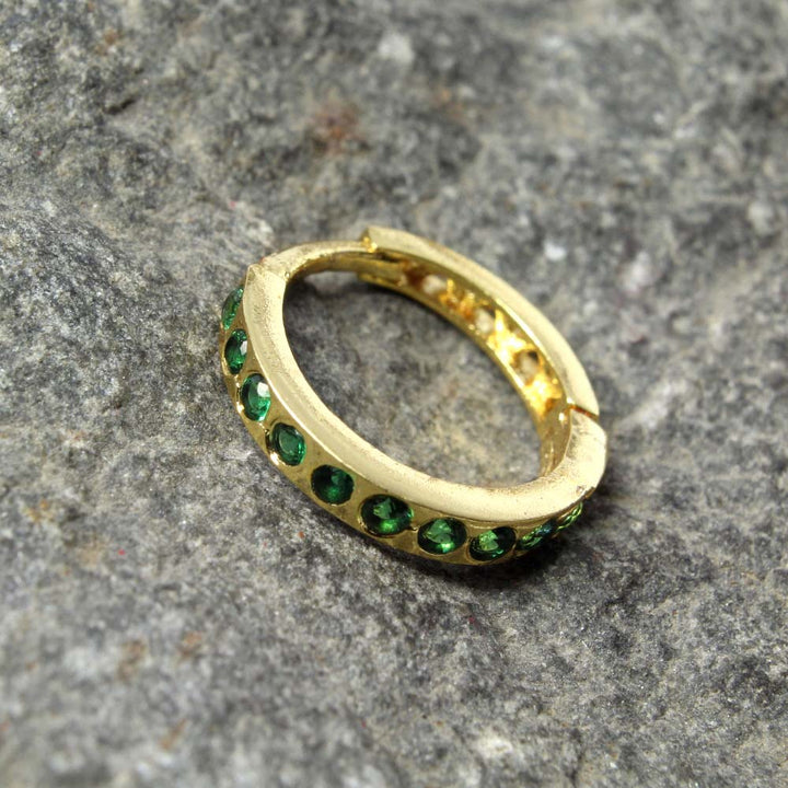 Indian Nose Ring Green CZ Asian Gold Plated Clicker Hinged Nose Ring