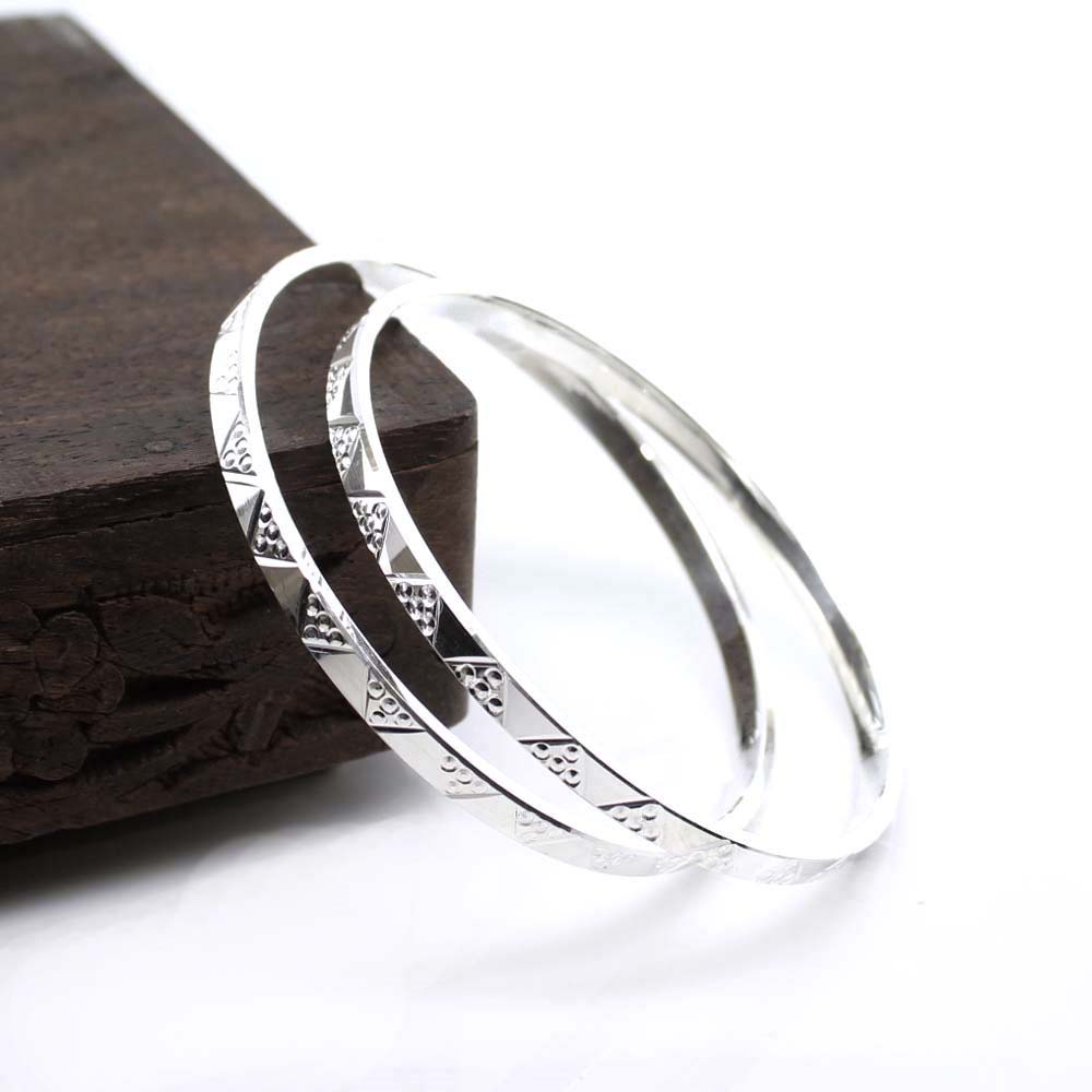 990 Sterling Silver Women Bangles Bracelet (Kangan)-Pair
