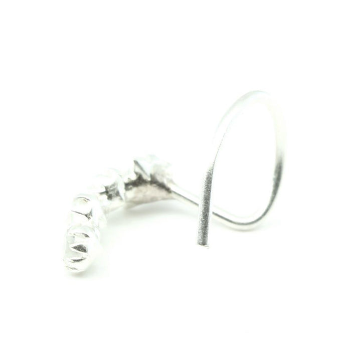 Sterling Silver Nose Stud White CZ Twisted nose ring L Bend