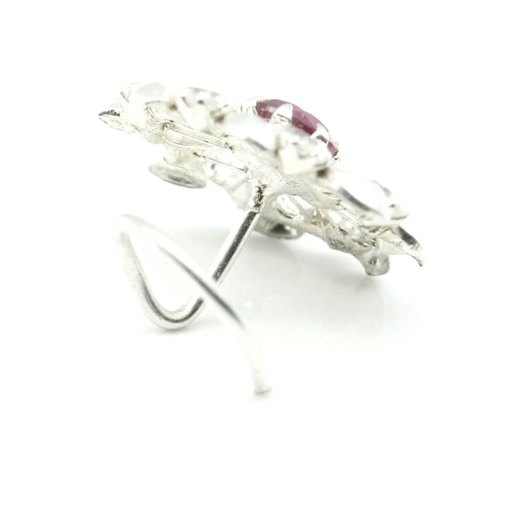 Real Solid Silver Nose Stud Pink White CZ Twisted nose ring