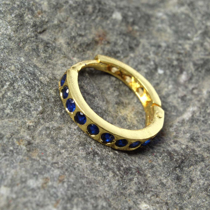 Beautiful Indian Nose Ring Blue CZ Asian Gold Plated Clicker Hinged Nose Ring
