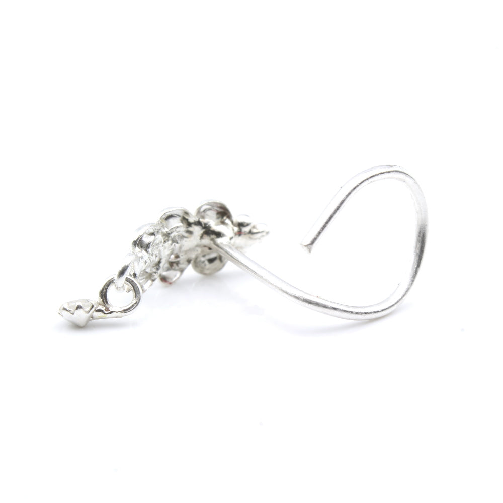 Beautiful Dangle  Real Silver Nose Stud CZ Twisted nose ring
