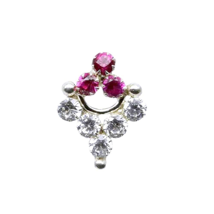 Real Sterling Silver Nose Stud Pink White CZ Twisted nose ring