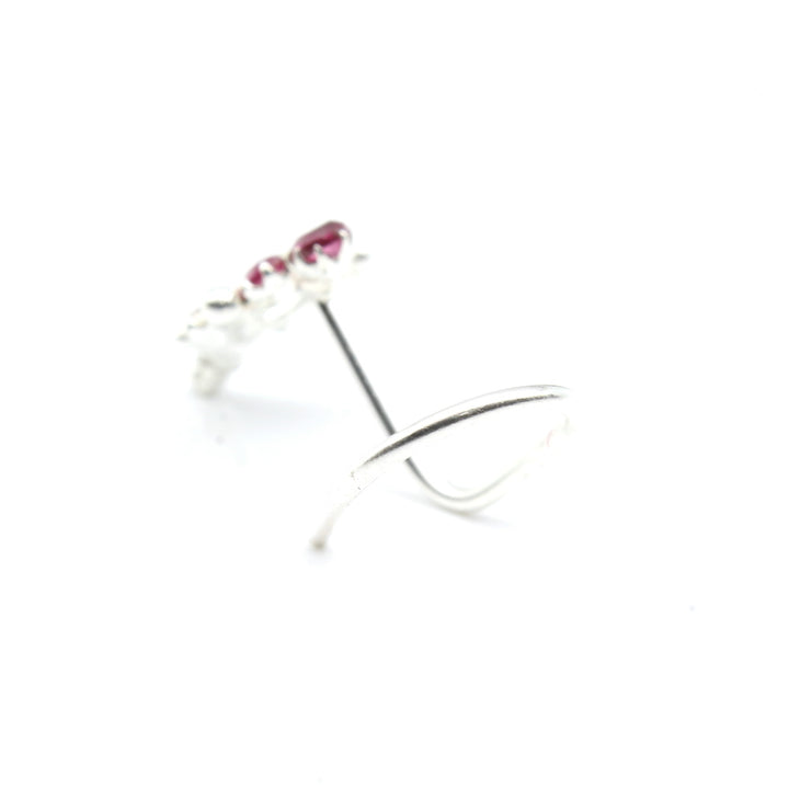 Real Sterling Silver Nose Stud Pink White CZ Twisted nose ring