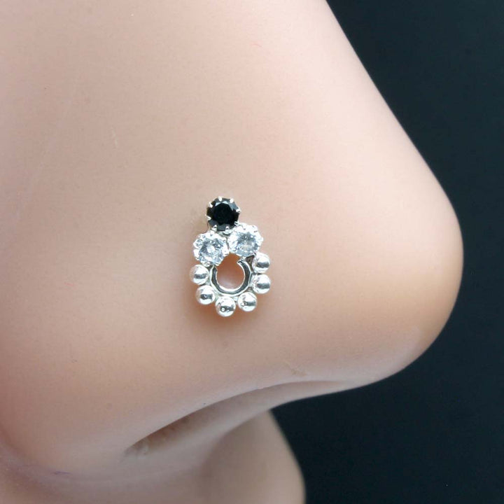 Tiny Vertical Style Real Silver Nose Stud CZ Twisted nose ring