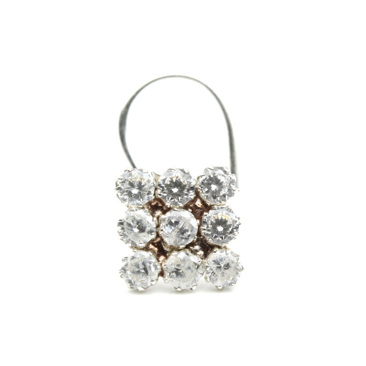Square Floral Style 925 Silver Nose Stud CZ Twisted nose ring