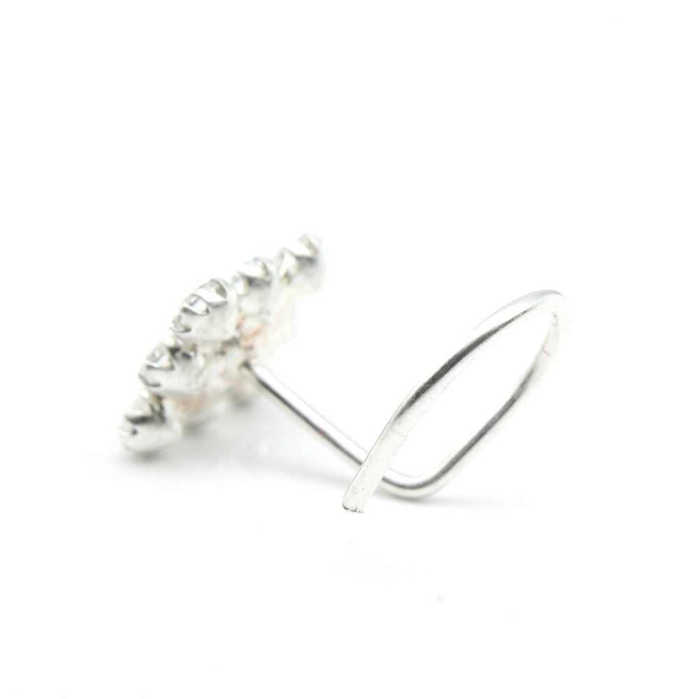 Square Floral Style 925 Silver Nose Stud CZ Twisted nose ring