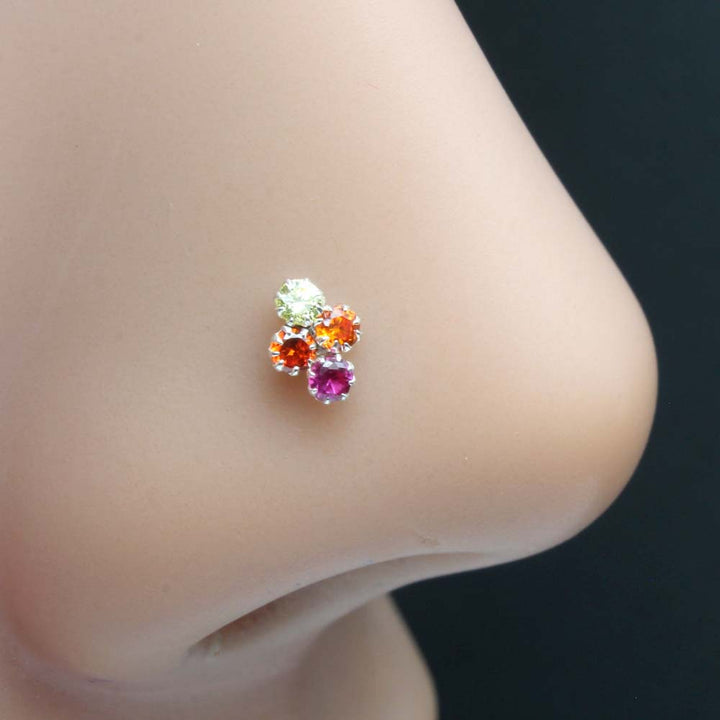 Small Real Silver Nose Stud CZ Twisted nose ring