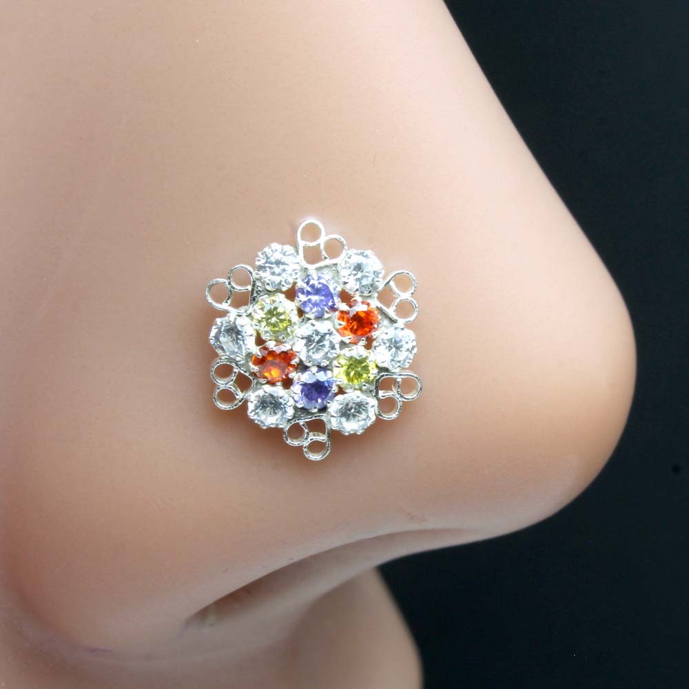 Cute Real 925 Silver Nose Stud Multi CZ Twisted nose ring